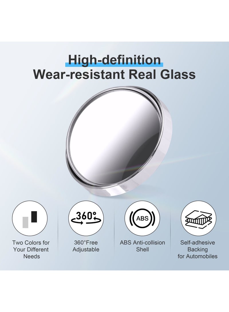 Zikra 8 Pcs Blind Spot Mirrors for Car, 1.97’’ Round HD Convex Mirror, 360° Wide Angle Side View Mirror with ABS Housing for A Wide Range Of Models (Black, Silver) - Image 2
