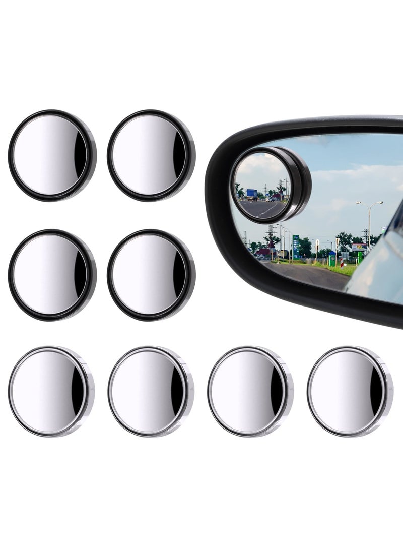 Zikra 8 Pcs Blind Spot Mirrors for Car, 1.97’’ Round HD Convex Mirror, 360° Wide Angle Side View Mirror with ABS Housing for A Wide Range Of Models (Black, Silver) - Image 1