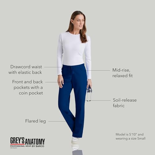 Barco Grey's Anatomy Women's Junior Fit Elastic Back 5 Pocket Drawstring Scrub Pant, Indigo, Large - Image 4