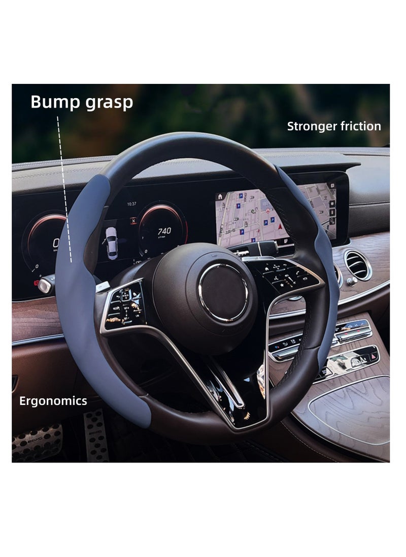 NOVOLAN NOVOLAN Car Steering Wheel Cover Skin-Friendly Liquid Hand Feeling 4 Seasons Universal Sweat-Absorbing Non-Slip Ultra-Thin Men & Women Car Handle Cover Concave & Convex Design Easy to Clean (black)  - Image 2