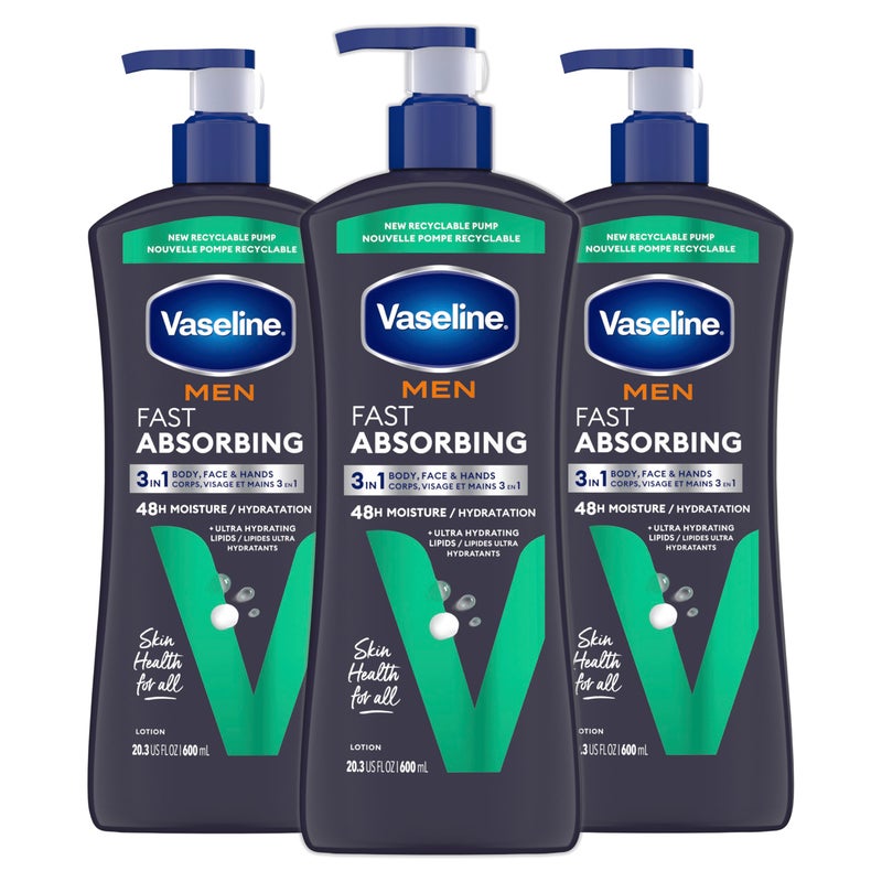 Vaseline Men's Healing Moisture Hand & Body Lotion For Dry or Cracked Skin Fast Absorbing Non-Greasy Lotion for Men 20.3 oz, Pack of 3 - Image 1