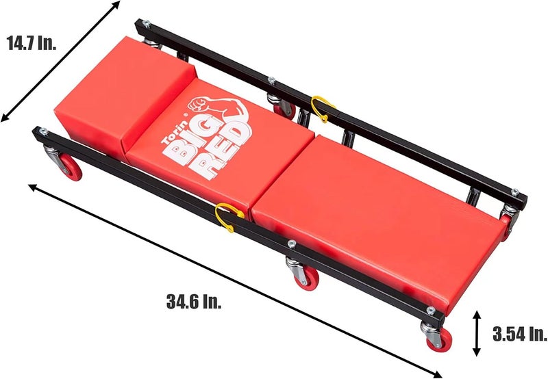 بيج ريد أر7565بي (BIG أحمر AR7565B): عربة منزلقة مزدوجة الأجزاء، طولها 36 بوصة، مزودة بمسند رأس وـ 6 عجلات، لونها أحمر. - Image 2