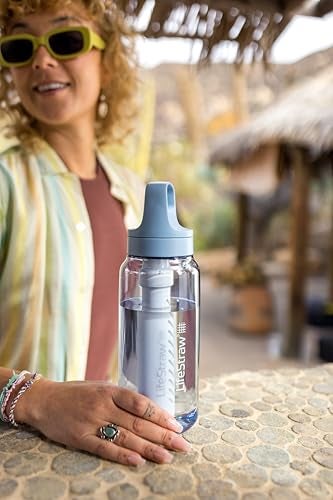 LifeStraw Go Series – BPA-Free Water Filter Bottle for Travel and Everyday use removes Bacteria, parasites and microplastics, Improves Taste, 1L 2-Pack; Icelandic Blue and Aegean Sea - Image 4