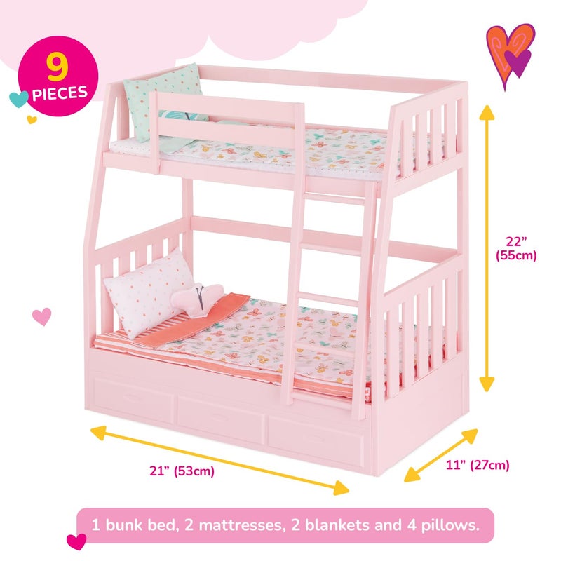 Our Generation - Pink Bunk Bed - Butterfly Themed Bed Set - Accessories for 18 Inch Dolls - Pretend Play - Toys for Kids 3 and Up - Dreams for Two - Image 3