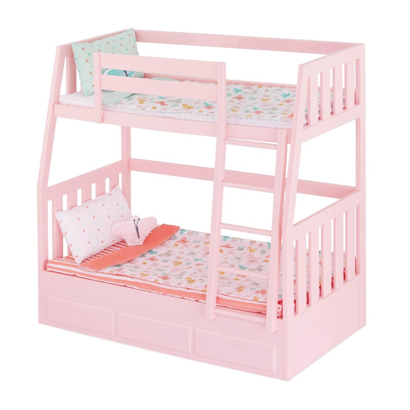 Our Generation - Pink Bunk Bed - Butterfly Themed Bed Set - Accessories for 18 Inch Dolls - Pretend Play - Toys for Kids 3 and Up - Dreams for Two - Image 1