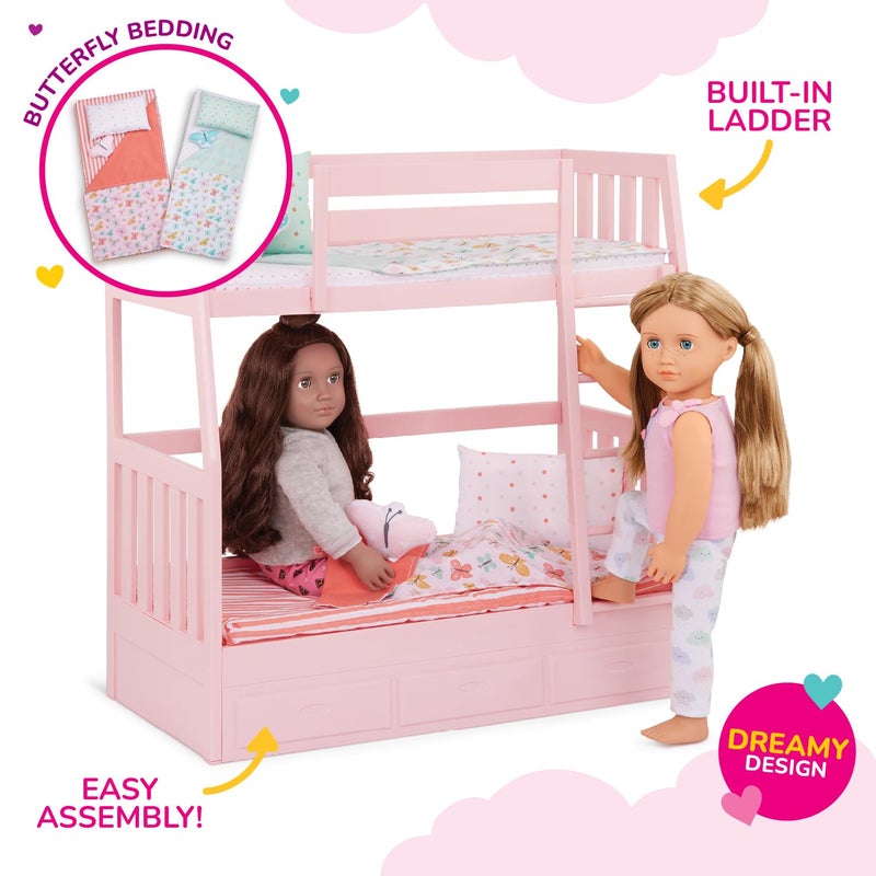 Our Generation - Pink Bunk Bed - Butterfly Themed Bed Set - Accessories for 18 Inch Dolls - Pretend Play - Toys for Kids 3 and Up - Dreams for Two - Image 2