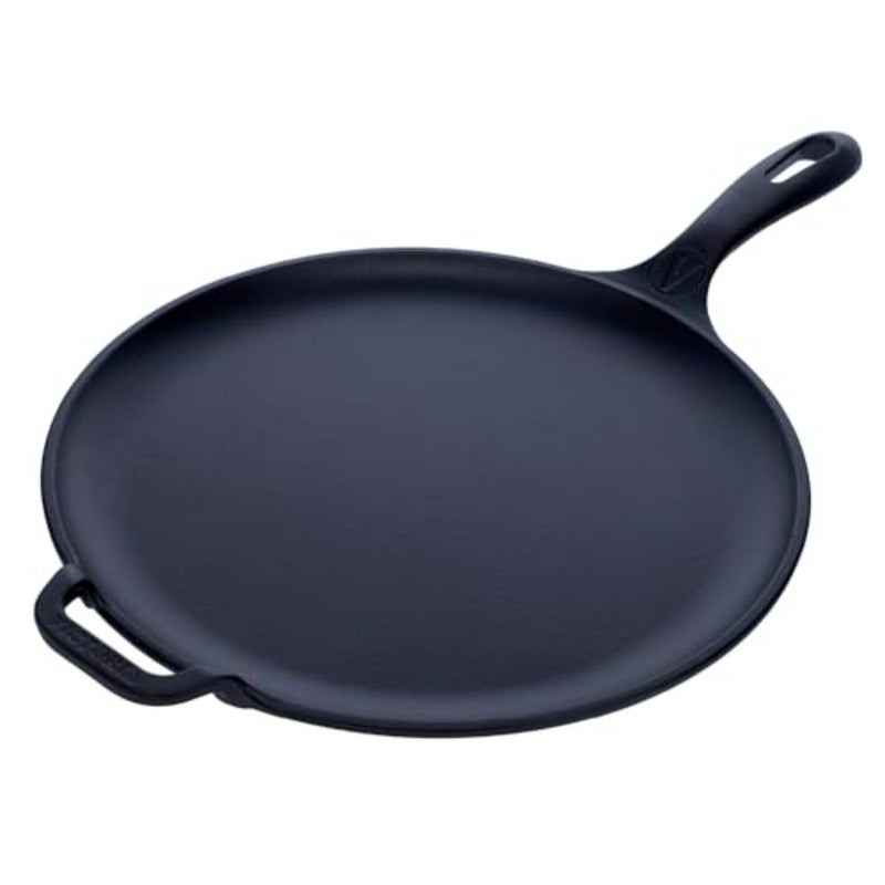 Cast Iron Pan Comal Griddle Seasoned with 100% Kosher Certified Non GMO Flaxseed Oil, 12", Black - Image 1