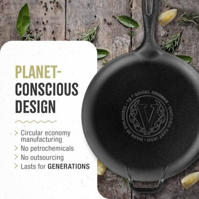 Cast Iron Pan Comal Griddle Seasoned with 100% Kosher Certified Non GMO Flaxseed Oil, 12", Black - Image 5