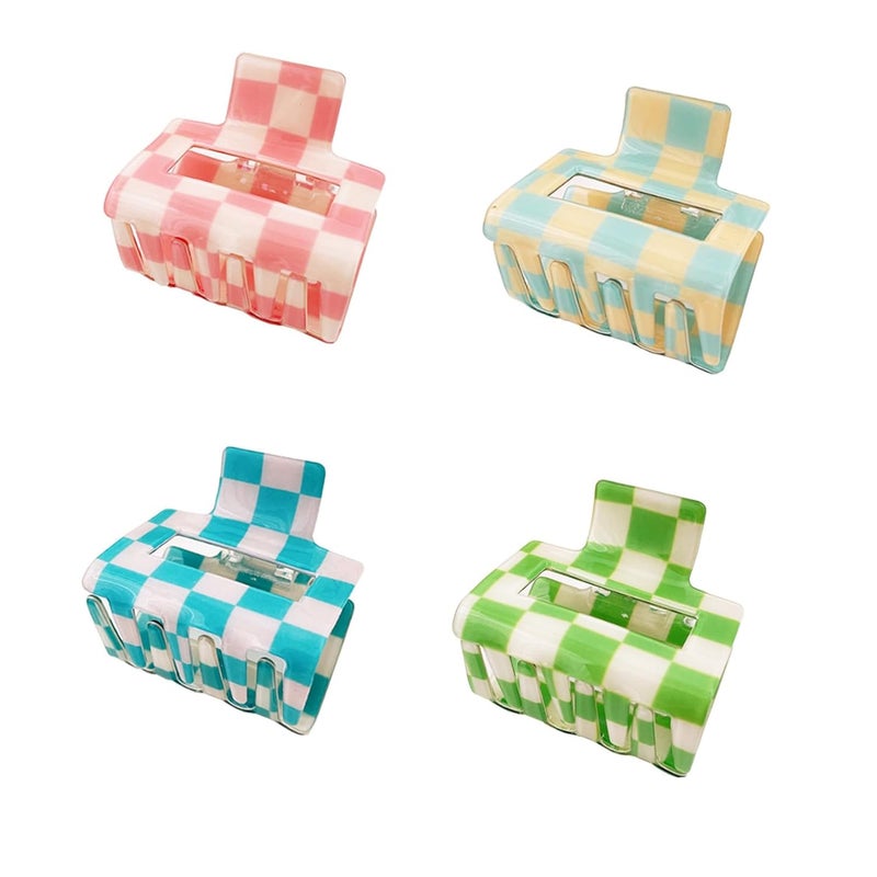 4 Pack Checkered Hair Claw Clips BetterJonny Square Medium Checker Barrettes Cute Hair Claw Hair Clips Hair Accessories for Thick Thin Hair for Women Girls