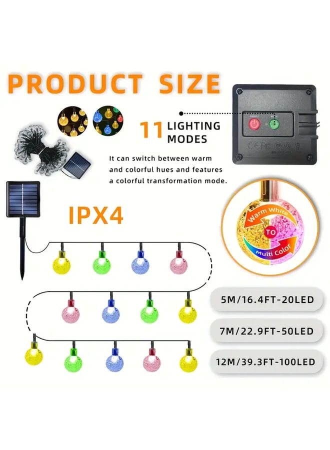 Solar RGB Crystal Light String 16 4FT 20 LEDs 11 Modes IPX4 For Garden Party Wedding - Image 3