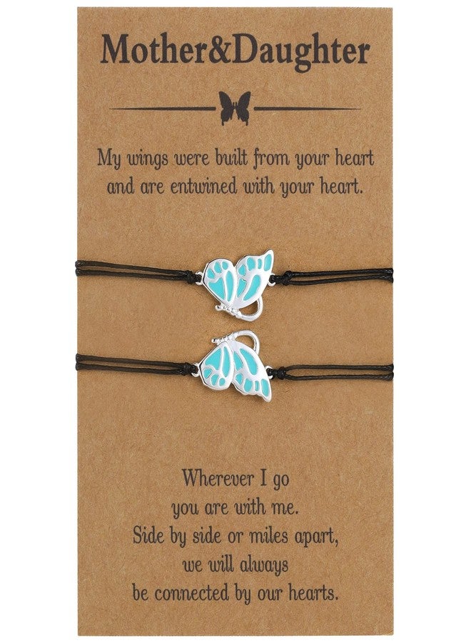 RS Matching Butterfly Mother Mom Daughter Bracelets Set for 2 Mother's Day Valentines Christmas Jewelry Gifts for Women Girls Silver - Image 1