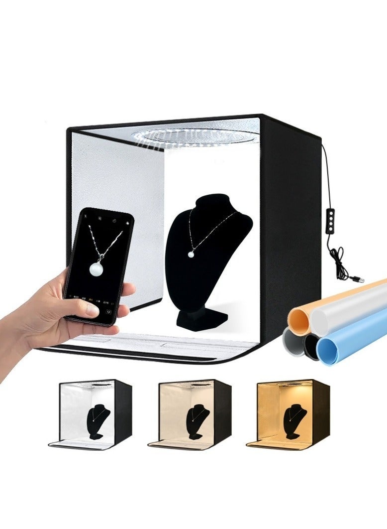 والالا صندوق إضاءة USB قابل للطي للتصوير الفوتوغرافي، صندوق إضاءة استوديو تصوير كبير 40 سم، كشك تصوير احترافي قابل للتعتيم مع 5 خلفيات لتصوير المجوهرات والأطعمة والمنتجات - Image 1
