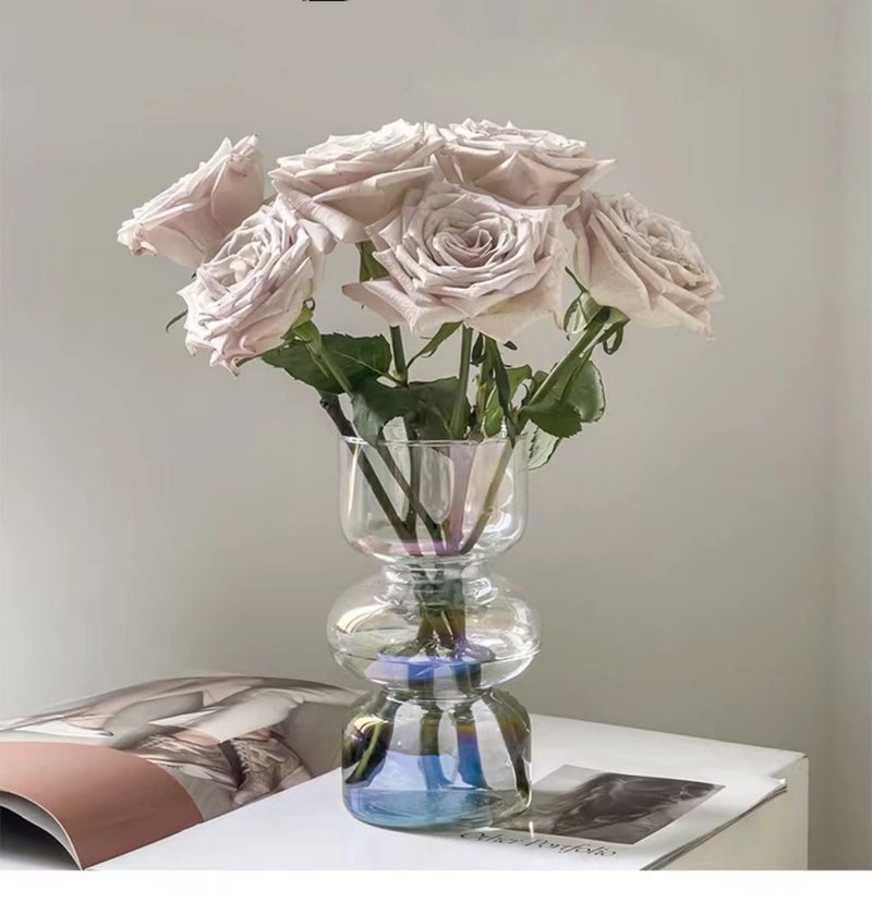 JSPYFITS Glass Hydroponic Flower Vase  7 Inches Colored Glass Bubble Vase for Flower  Three-Layer Glass Funky Vase for Home/Office/Weddings/Party Table Flower Decor (Iridescent Clear) - Image 1