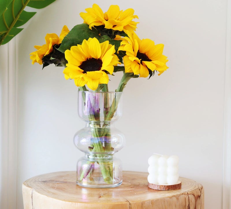 JSPYFITS Glass Hydroponic Flower Vase  7 Inches Colored Glass Bubble Vase for Flower  Three-Layer Glass Funky Vase for Home/Office/Weddings/Party Table Flower Decor (Iridescent Clear) - Image 3