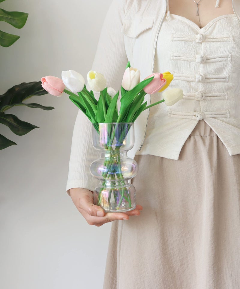 JSPYFITS Glass Hydroponic Flower Vase  7 Inches Colored Glass Bubble Vase for Flower  Three-Layer Glass Funky Vase for Home/Office/Weddings/Party Table Flower Decor (Iridescent Clear) - Image 4