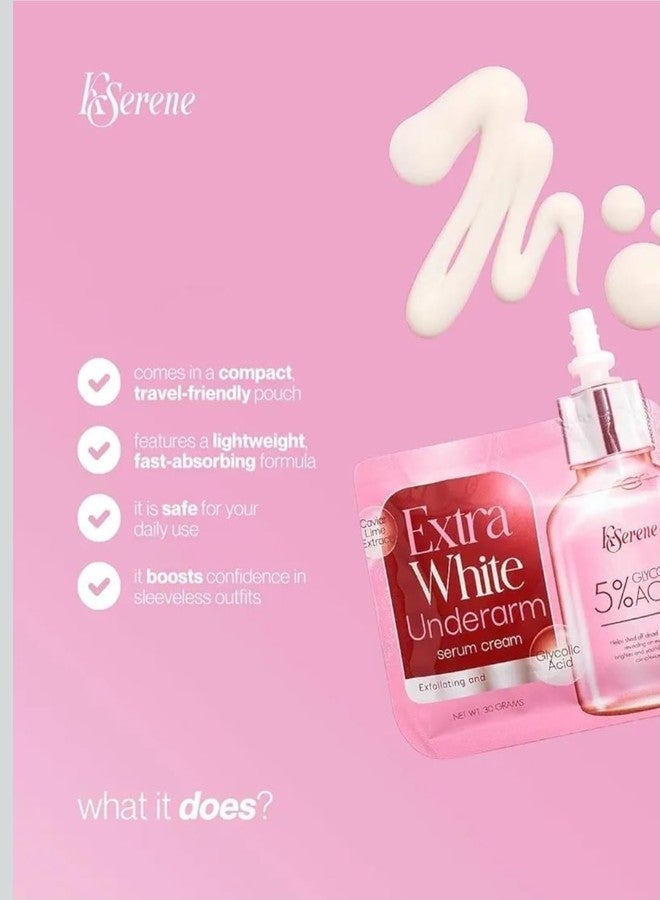 كريم سيروم KSerene Extra White لتفتيح الإبطين مع 5% حمض الجليكوليك - تركيبة مقشرة ومنعمة للبشرة للإبطين والمرفقين والركبتين - سيروم خفيف الوزن وسريع الامتصاص، نباتي، غني بأحماض ألفا هيدروكسي - 30 غرام - Image 2