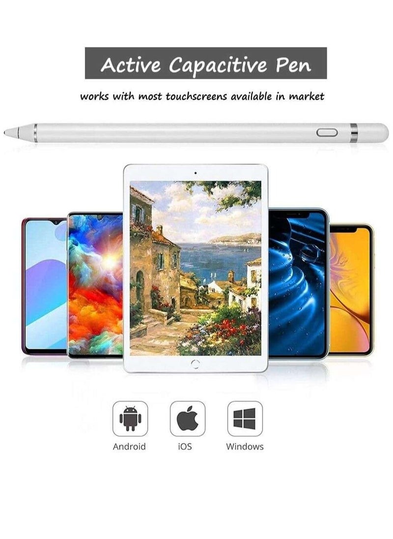 Active Stylus Pen for ipad Touch Screens, Digital Stylist Pencil, Compatible with iOS/Android, 1.5mm Fine Point for Tablet Drawing Writing(White)