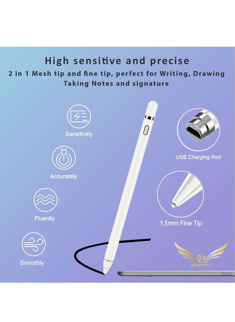 Active Stylus Pen for ipad Touch Screens, Digital Stylist Pencil, Compatible with iOS/Android, 1.5mm Fine Point for Tablet Drawing Writing(White)