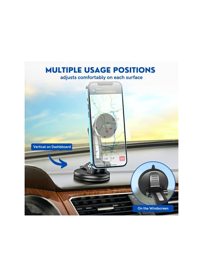 PROMASS Car Phone Holder, Magnetic Mobile Holder for Car with Telescopic Adjustable Arm, Universal Magnetic Car Mobile Holder with Super Powerful Suction for Dashboard and Windshield (Black) - Image 5