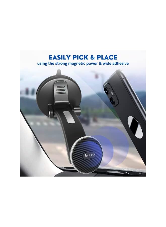 PROMASS Car Phone Holder, Magnetic Mobile Holder for Car with Telescopic Adjustable Arm, Universal Magnetic Car Mobile Holder with Super Powerful Suction for Dashboard and Windshield (Black) - Image 4