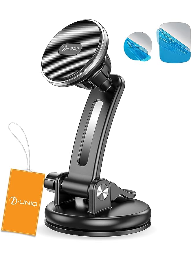 PROMASS Car Phone Holder, Magnetic Mobile Holder for Car with Telescopic Adjustable Arm, Universal Magnetic Car Mobile Holder with Super Powerful Suction for Dashboard and Windshield (Black) - Image 1