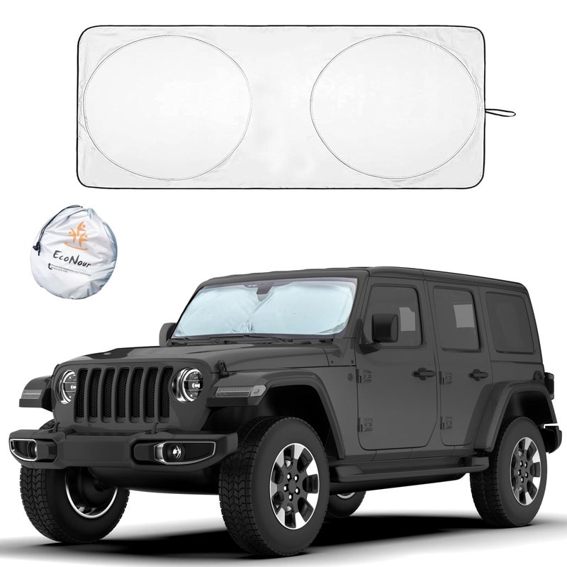 EcoNour Jeep Windshield Sunshade | Sun Visor for UV Rays & Heat Protection | Suitable for Wrangler, Gladiator | Jeep Accessories for Wrangler | X-Small - 60x21 Inches - Image 1
