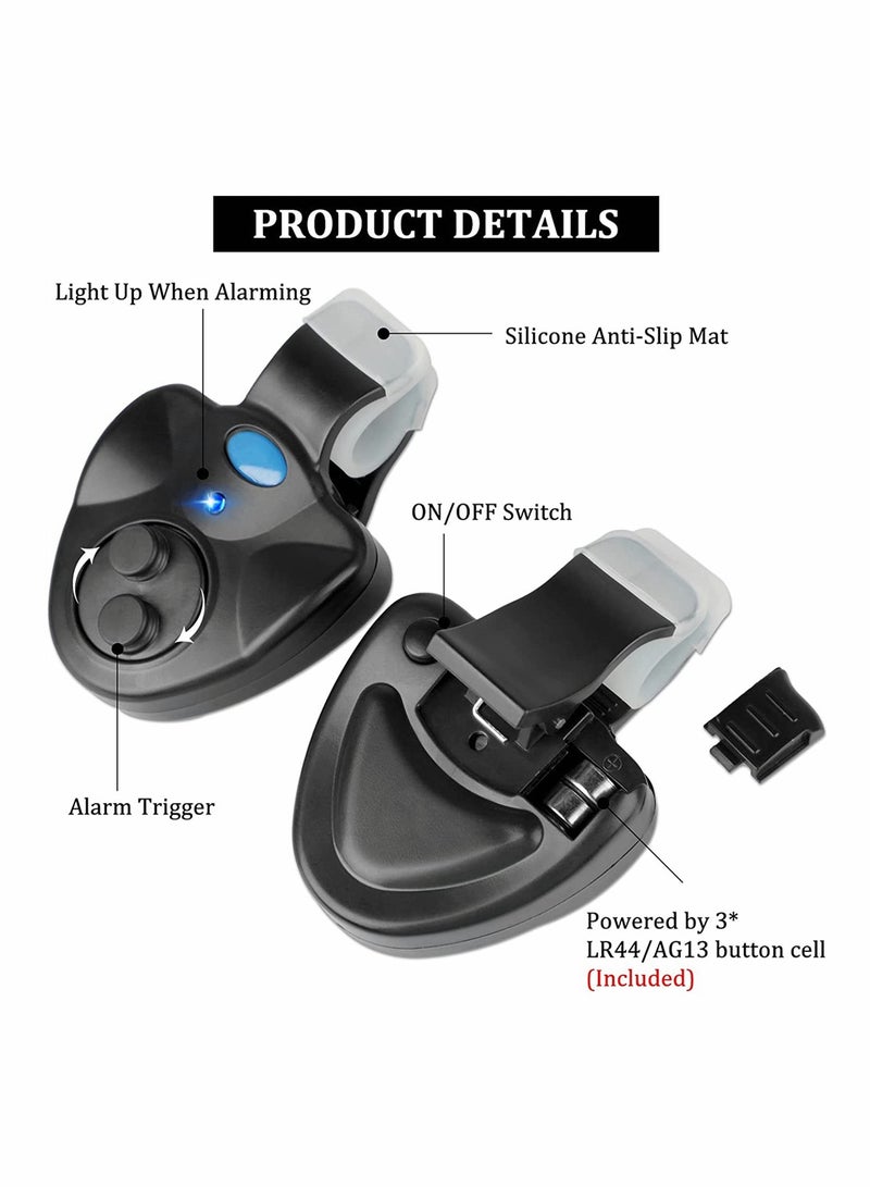 KASTWAVE 4 قطع من إنذار عض السمك، إنذار صوتي إلكتروني حساس لعض السمك، جرس إنذار صوتي مع أضواء LED، أجراس صيد السمك قابلة للتثبيت على صنارة الصيد، صيد سمك الكارب في النهار والليل في الهواء الطلق (أسود) - Image 3