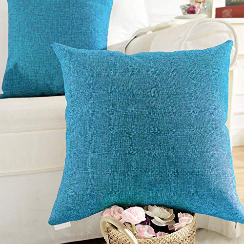 Khooti Jute Cushion Cover, Throw Pillow Cover for Couches, Chairs, Sofas, Beds, Coffee Tables, Living Rooms, Bedrooms, Modern Boho Design, 24x24 Inch, Bondi Blue, | Set of 2 - Image 2