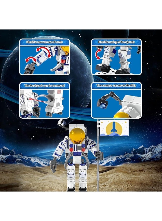 Sienon مجموعة ألعاب رواد الفضاء من SIENON للأطفال والبالغين - 229 قطعة من مكعبات البناء لشخصية رائد فضاء تحمل العلم مع مفاصل متحركة، مجموعة بناء فضائية من ألعاب STEM، مجموعة بناء مدينة الفضاء - Image 3