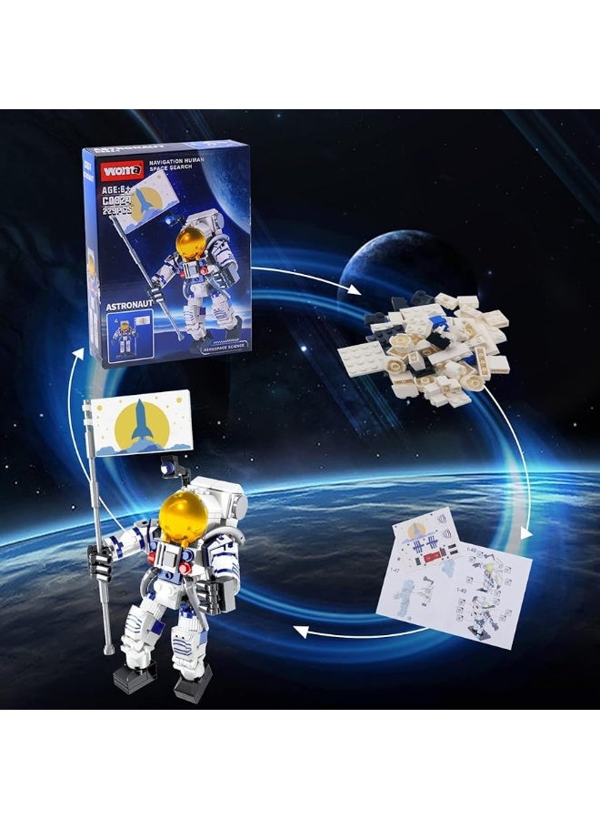 Sienon مجموعة ألعاب رواد الفضاء من SIENON للأطفال والبالغين - 229 قطعة من مكعبات البناء لشخصية رائد فضاء تحمل العلم مع مفاصل متحركة، مجموعة بناء فضائية من ألعاب STEM، مجموعة بناء مدينة الفضاء - Image 4