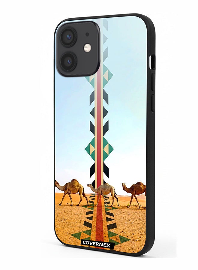 Covernex Apple iPhone 12 Mini Protective Case Cover Printed Featuring Camel Silhouette with Vertical Sadu Pattern - Image 1
