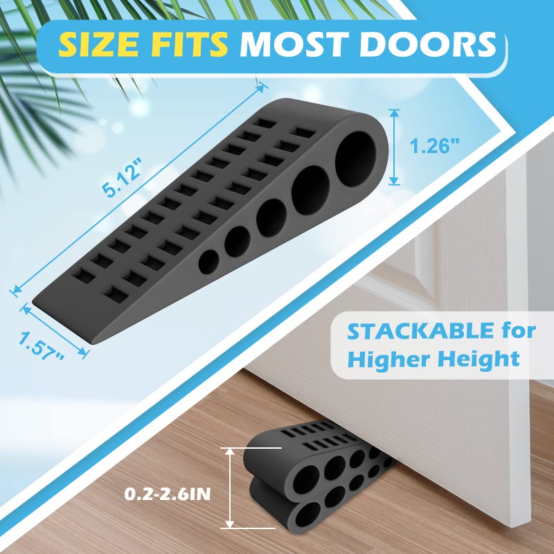 HELEMAN Rubber Door Stoppers for Bottom of Door - 4 Pack Door Stop Wedge with Holder Heavy Duty Doorstop for Home Office Dorm Classroom Garage Stackable on Multi Floor Carpet Concrete Tile Linoleum & Wood - Image 4