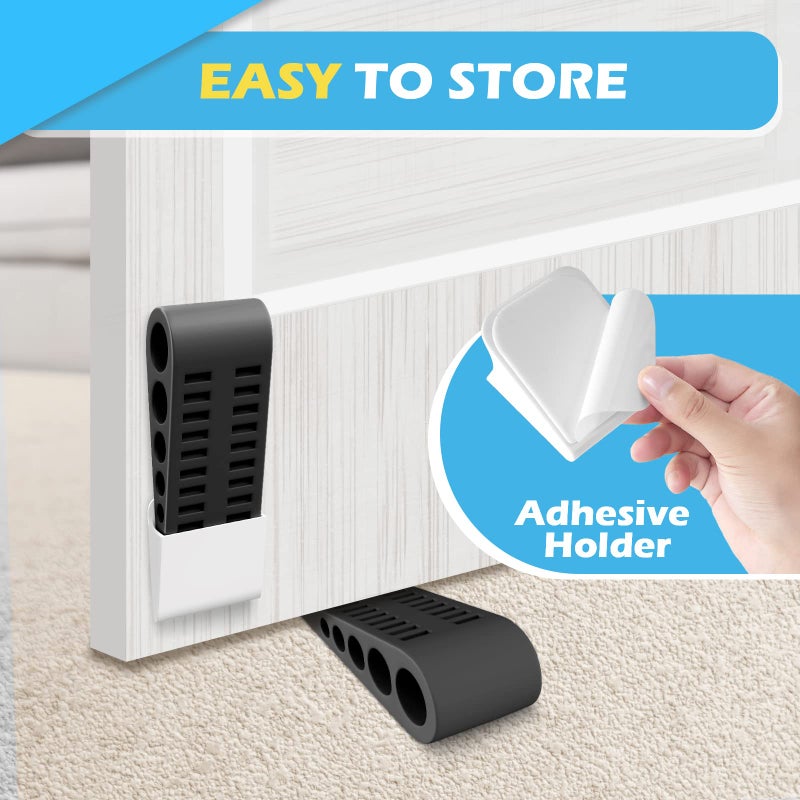 HELEMAN Rubber Door Stoppers for Bottom of Door - 4 Pack Door Stop Wedge with Holder Heavy Duty Doorstop for Home Office Dorm Classroom Garage Stackable on Multi Floor Carpet Concrete Tile Linoleum & Wood - Image 5