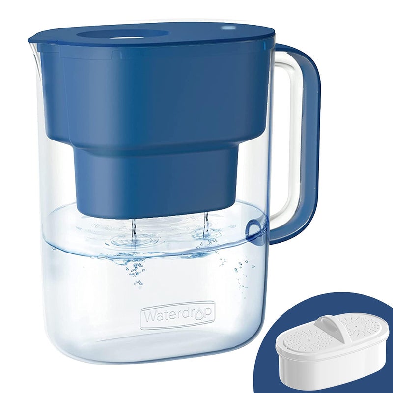 Waterdrop Waterdrop Water Filter Pitcher with 1 Filter 200Gallon LongLife 10Cup Large Water Filter Pitcher NSF Certified 5X Times Lifetime Reduces PFOAPFOS Chlorine Classic Blue 
