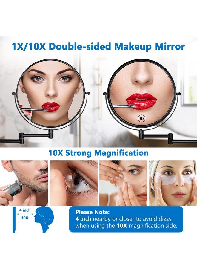DECLUTTR 9" Wall Mounted Makeup Mirror 1X/10X Magnifying Mirror Doublesided Large Size 360° Swivel Makeup Mirror With Magnification Extendable Wall Magnifying Mirror For Bathroom Black - Image 3