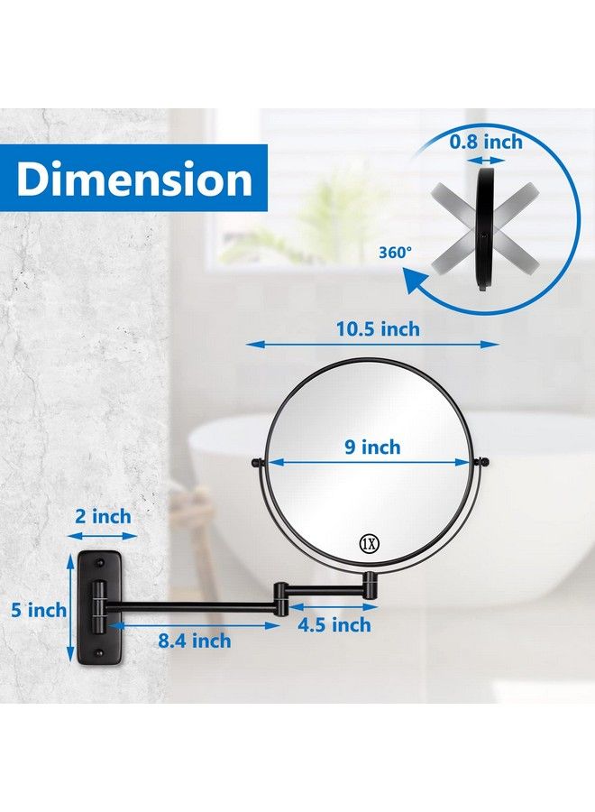 DECLUTTR 9" Wall Mounted Makeup Mirror 1X/10X Magnifying Mirror Doublesided Large Size 360° Swivel Makeup Mirror With Magnification Extendable Wall Magnifying Mirror For Bathroom Black - Image 5