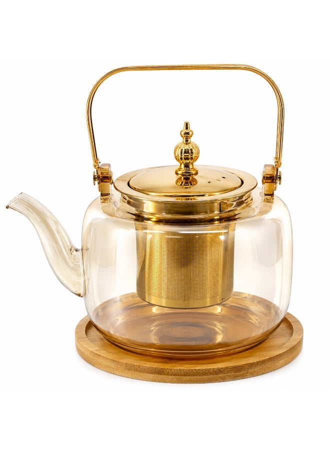 Reko Glass Teapot Stovetop with, Borosilicate Clear Tea Kettle with Removable 18/8 Stainless Steel Infuser, Teapot Blooming and Loose Leaf Tea Maker Tea Brewer for Camping, Travel (750ml) - Image 5