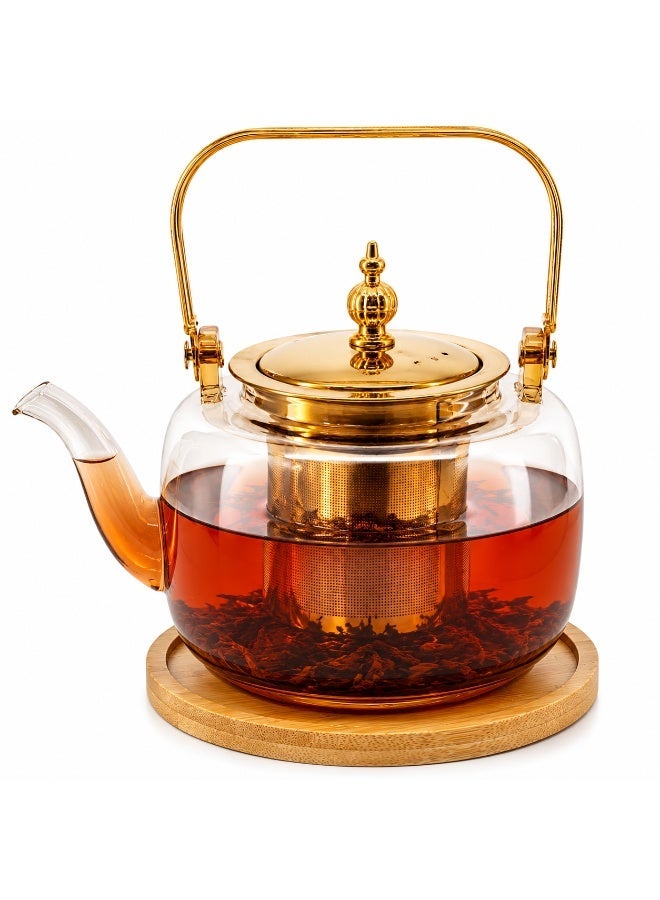 Reko Glass Teapot Stovetop with, Borosilicate Clear Tea Kettle with Removable 18/8 Stainless Steel Infuser, Teapot Blooming and Loose Leaf Tea Maker Tea Brewer for Camping, Travel (750ml) - Image 1