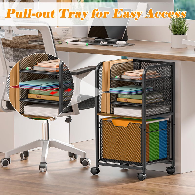 Feyejade 5-Tier Rolling File Cart Under Desk with Drawers, File Cabinet Organizer for Hanging File Folders, Letter-Size File Storage with Wheels, Multi-Layer Mobile Filing Cabinet for Under Desk Storage - Image 2