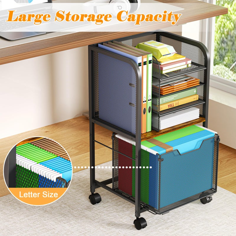 Feyejade 5-Tier Rolling File Cart Under Desk with Drawers, File Cabinet Organizer for Hanging File Folders, Letter-Size File Storage with Wheels, Multi-Layer Mobile Filing Cabinet for Under Desk Storage - Image 4