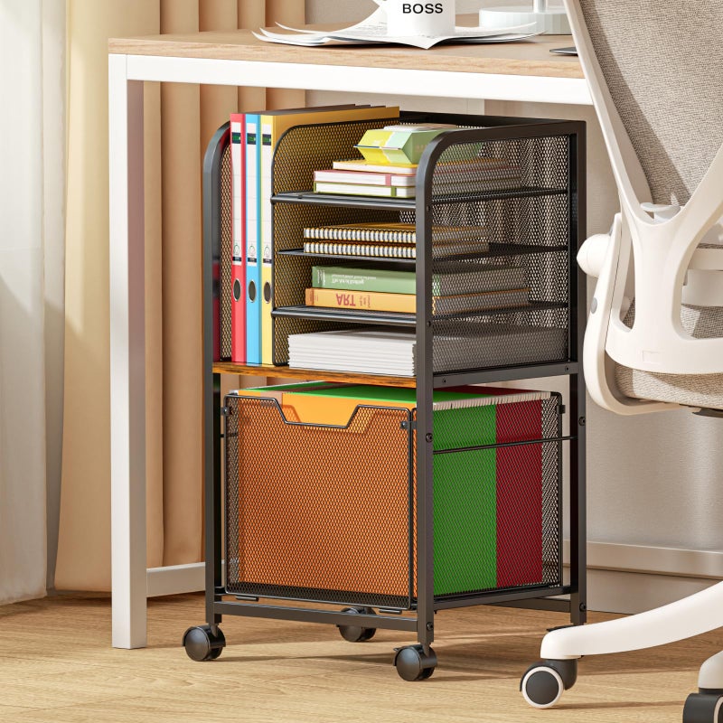 Feyejade 5-Tier Rolling File Cart Under Desk with Drawers, File Cabinet Organizer for Hanging File Folders, Letter-Size File Storage with Wheels, Multi-Layer Mobile Filing Cabinet for Under Desk Storage - Image 1