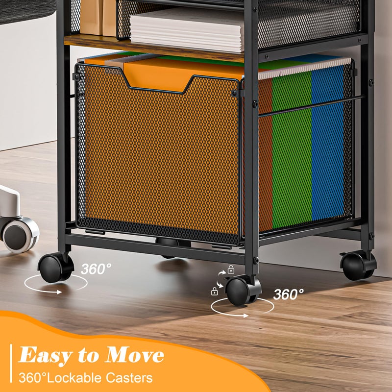 Feyejade 5-Tier Rolling File Cart Under Desk with Drawers, File Cabinet Organizer for Hanging File Folders, Letter-Size File Storage with Wheels, Multi-Layer Mobile Filing Cabinet for Under Desk Storage - Image 5