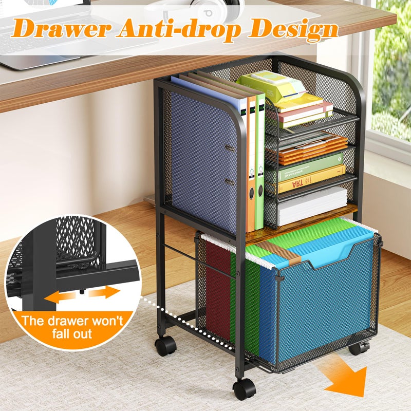 Feyejade 5-Tier Rolling File Cart Under Desk with Drawers, File Cabinet Organizer for Hanging File Folders, Letter-Size File Storage with Wheels, Multi-Layer Mobile Filing Cabinet for Under Desk Storage - Image 3