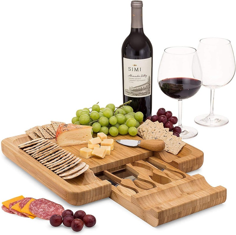 Charcuterie Board Gift Set Bamboo Cheese Board With Cutlery Includes Stainless Steel Serving Utensils Cheese Platter and Serving Tray Suitable for Wedding Gift for Couples and Housewarming Gifts