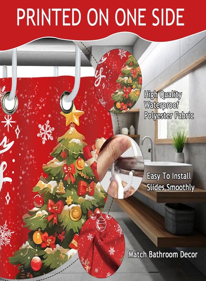 Mocsicka Merry Christmas Shower Curtain, Red Cute Santa Claus Shower Curtain wth 12 Hooks, Winter Snowflake Xmas Gifts Tree Christmas Bathroom Decor Waterproof Fabric 72 X 72 Inch - Image 4