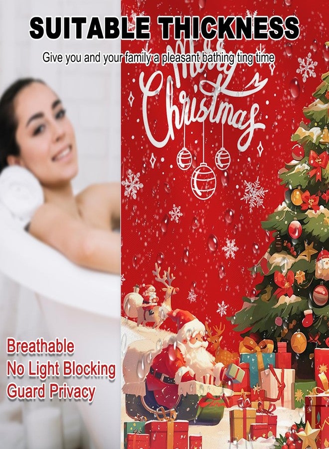 Mocsicka Merry Christmas Shower Curtain, Red Cute Santa Claus Shower Curtain wth 12 Hooks, Winter Snowflake Xmas Gifts Tree Christmas Bathroom Decor Waterproof Fabric 72 X 72 Inch - Image 5