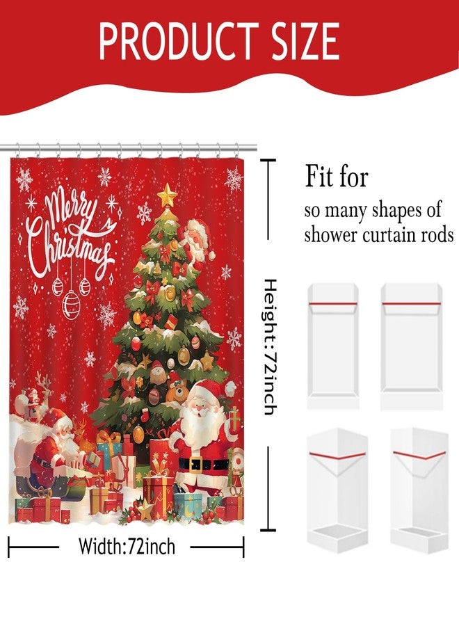 Mocsicka Merry Christmas Shower Curtain, Red Cute Santa Claus Shower Curtain wth 12 Hooks, Winter Snowflake Xmas Gifts Tree Christmas Bathroom Decor Waterproof Fabric 72 X 72 Inch - Image 3