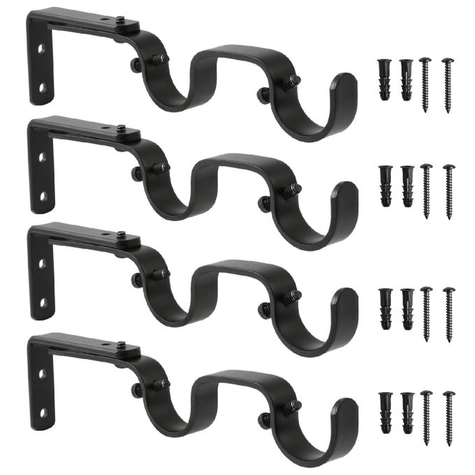 HEAVY DUTY CURTAIN ROD BRACKETS ADJUSTABLE DOUBLE ROD HOLDERS 1 INCH 4 PCS BLACK