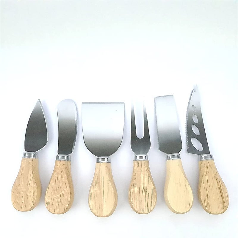 6 Cheese Knives Set with Bamboo Handle and Stainless Steel - Image 1