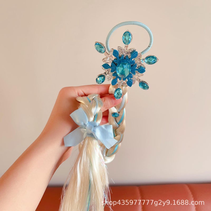 Generic Kids Frozen Crown Elsa Braid Hairband Princess Accessory Blue snowflake long braed hair rope